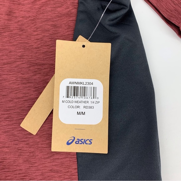 Asics NWT Mens' Heathered Red Cold Weather 1/4 Zip Long Sleeve Shirt, Medium - Picture 14 of 15